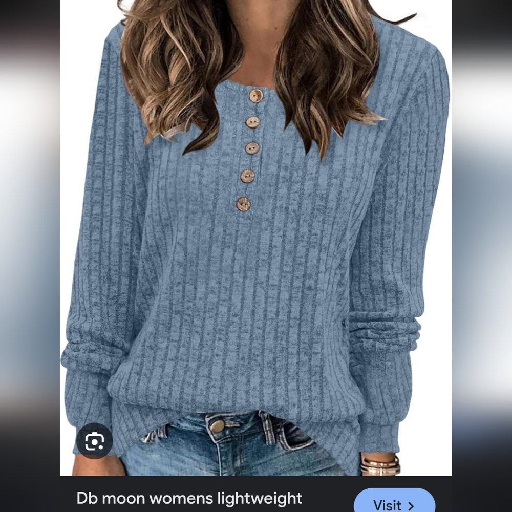 Blue Ribbed Long Sleeve Top